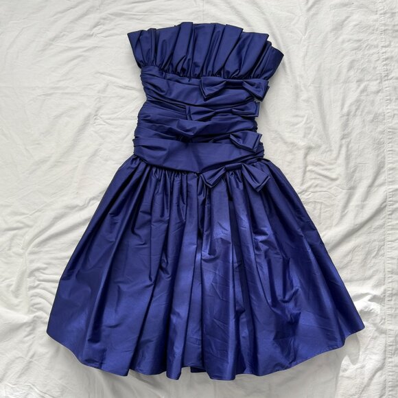 VINTAGE 80s Prom Glam Nili Martin Ruched Bow Strapless Purple Party Dress Sz XS - Picture 6 of 16